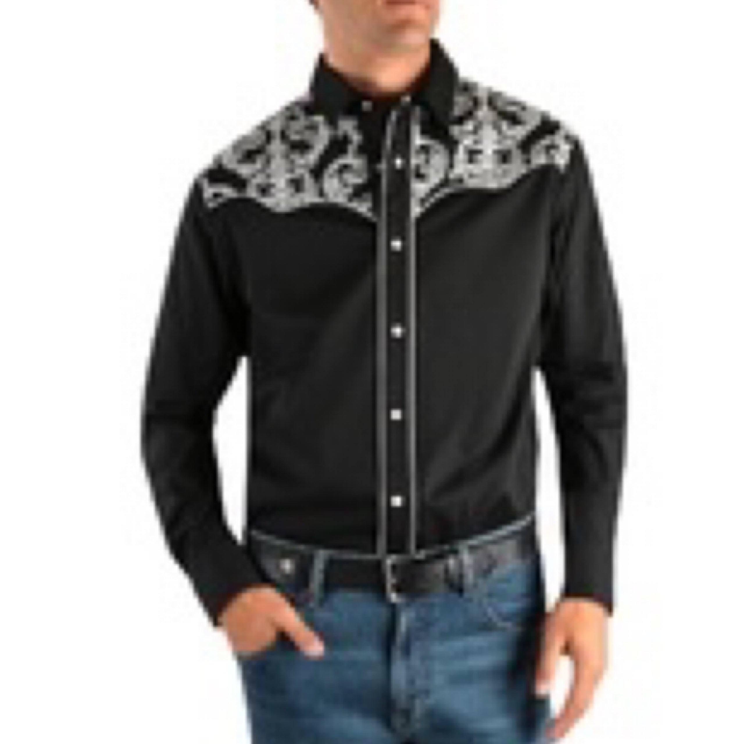 Wrangler Mens Keith Embroidered Long Sleeve Shirt Black Goulburn Western Wear