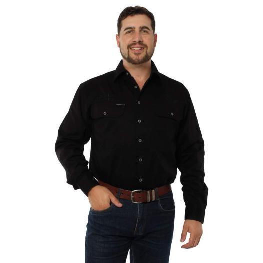 Ringers Hawkeye Mens Full Button Work Shirt Black/Black Goulburn Western Wear