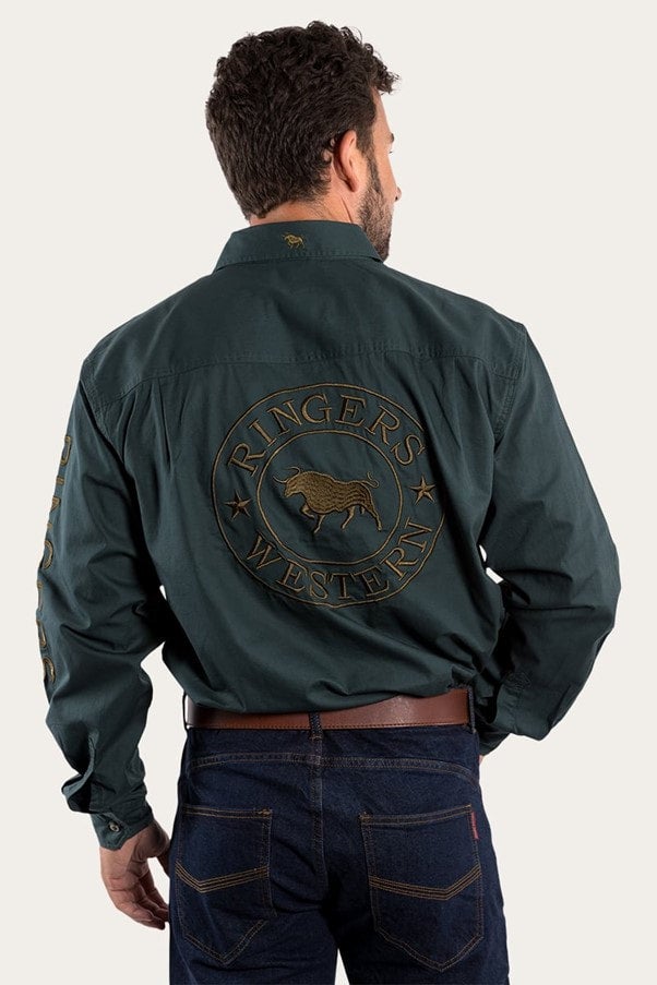 Ringers Hawkeye Mens Full Button Work Shirt Forest Green/Plantation Goulburn Western Wear